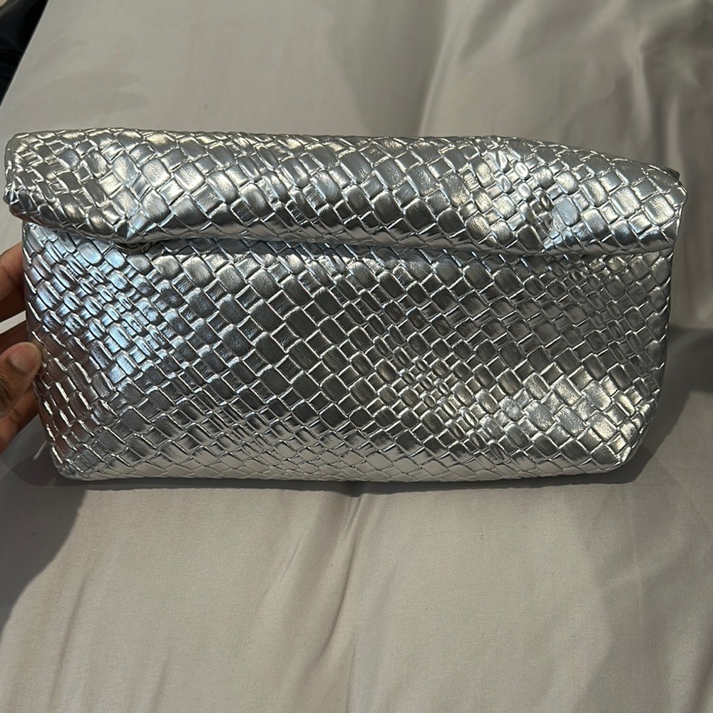 SHEIN Metallic Silver Textured Clutch